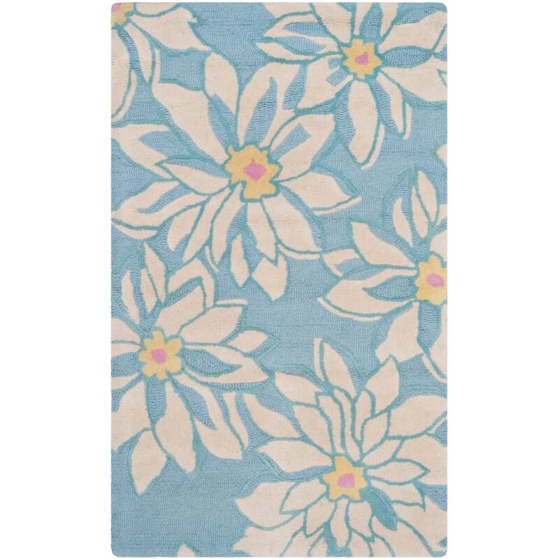 SAFAVIEH Handmade Blossom Pragiya Blue Wool Rug - 3' x 5' - Light Blue/Ivory