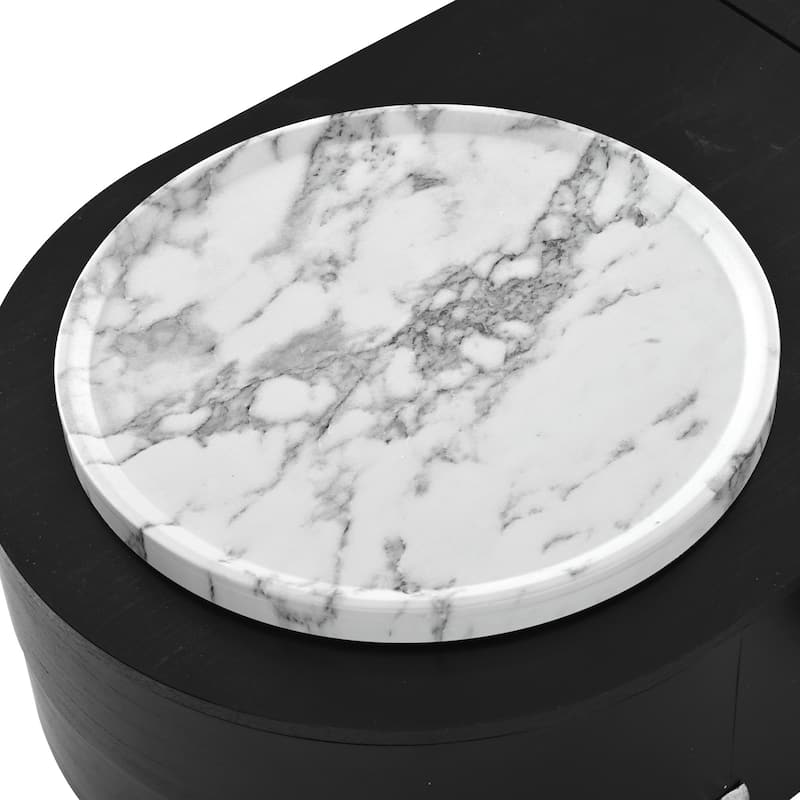 47.2" Lift Top Coffee Table with 360° Rotating Tray - Marble-Patterned Modern Oval Table with Hidden Compartment for Living Room