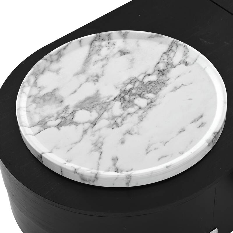 Roomfitters Lift Top Oval Coffee Table with Rotating Marble Tray and Hidden Compartment
