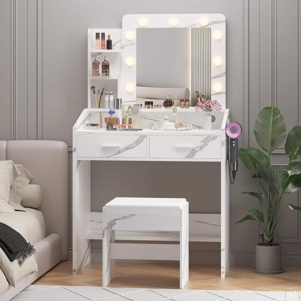 Dressing Table, Makeup Vanity Desk with Mirror and Lights for Bedroom