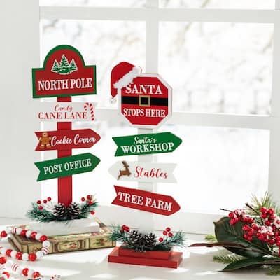 Glitzhome 16.5"H Set of 2 Christmas Wooden Sign Table Decor