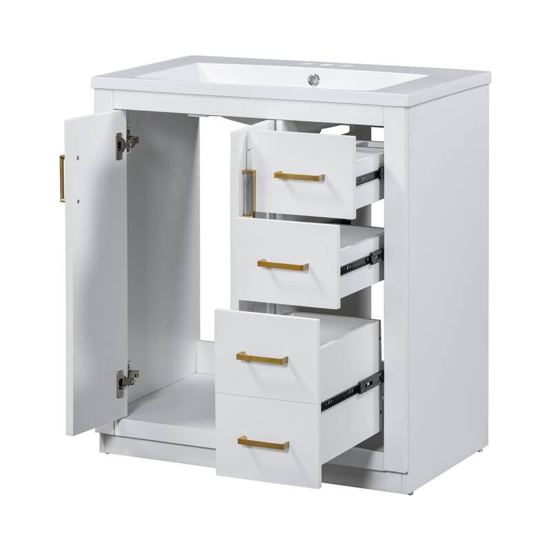30'' Bathroom Vanity with Resin Sink Combo,Solid Wood Frame Bathroom Storage Cabinet with 3 Drawers& 2 Soft Closing Doors