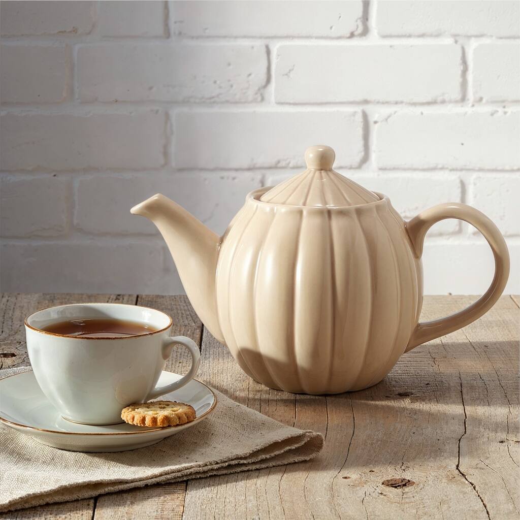 34-Ounce Stoneware Ribbed Teapots with Reactive Glaze - 9.5"L x 4.88"W x 6.5"H