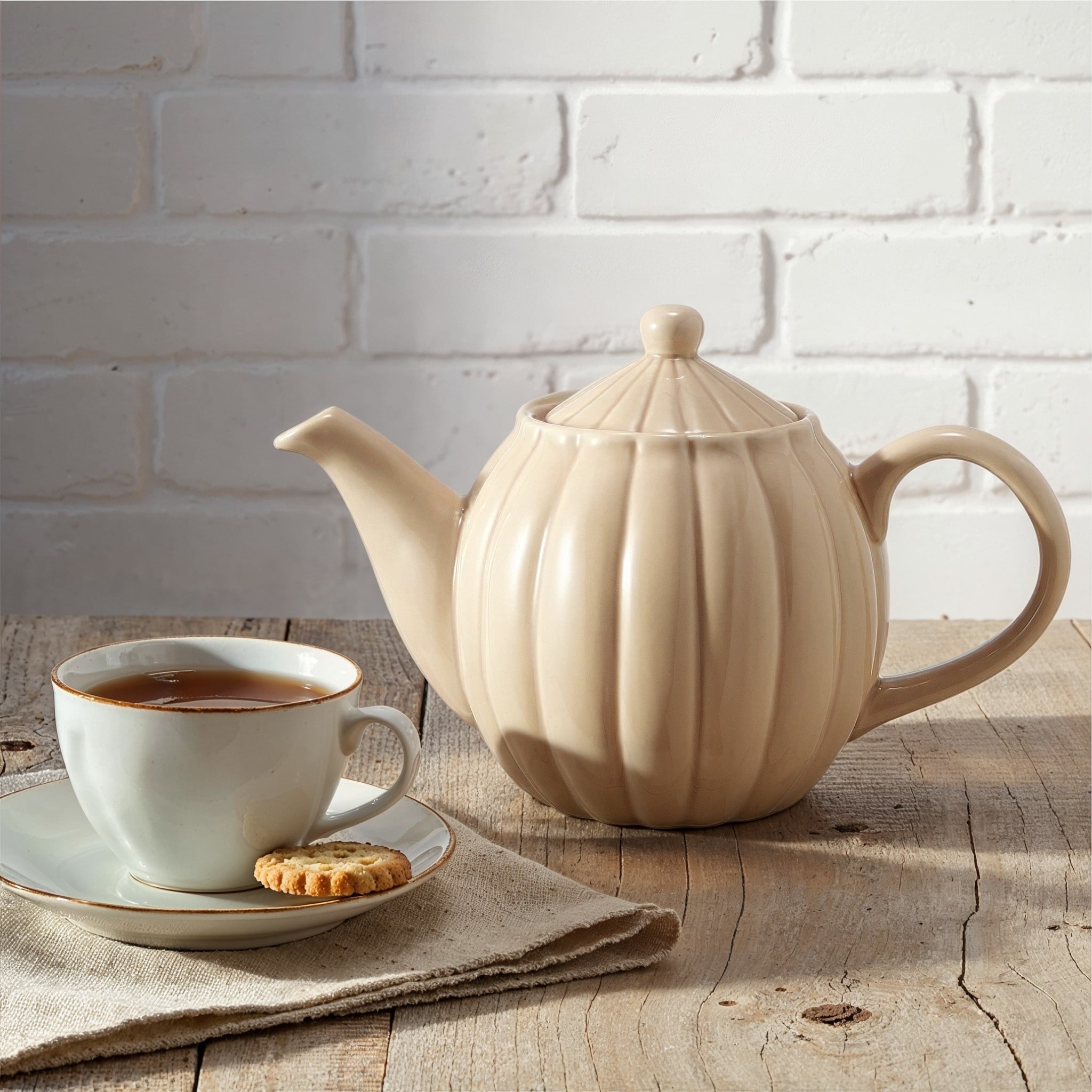 34-Ounce Stoneware Ribbed Teapots with Reactive Glaze - 9.5"L x 4.88"W x 6.5"H