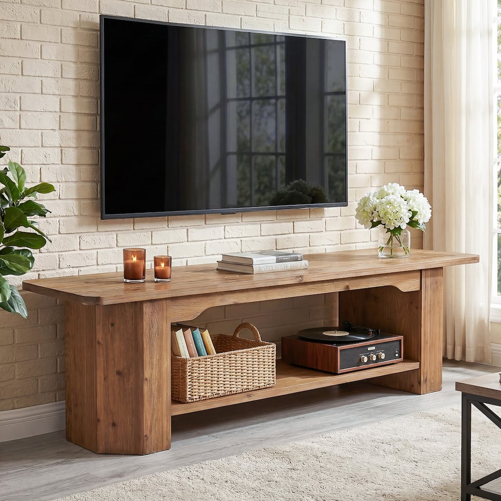 63-Inch Solid Wood TV Stand, Entertainment Center with Shelves, Television Console for 55/60/65/75-Inch TVs