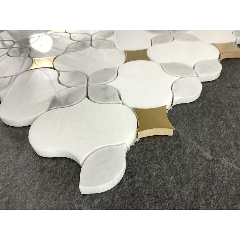 Waterjet Marble & Metal Mosaic Wall & Floor Tile - Case (10 Sheets)