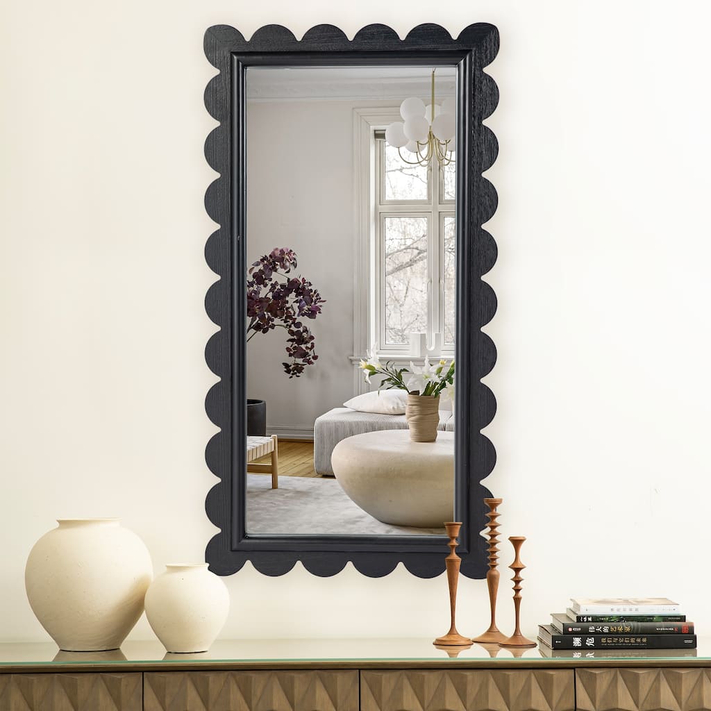 Glitzhome 42.5"H Modern Black Wood Frame Wavy Rectangle Wall Mirror - 22.75"L x 42.5"H