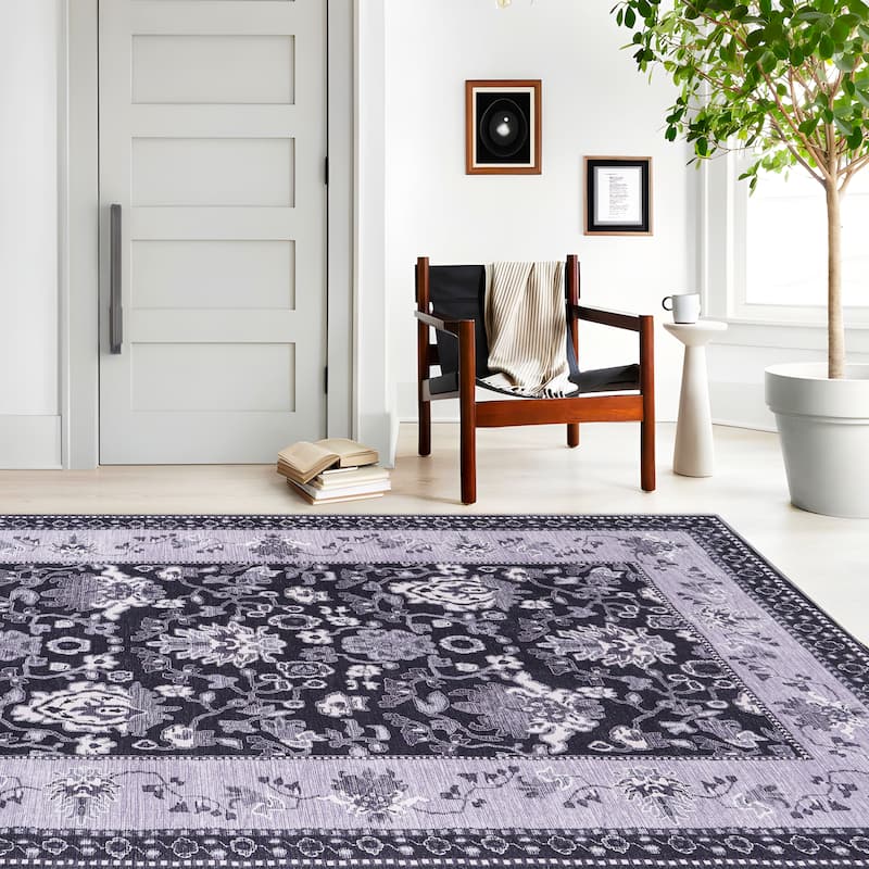 Machine Washable Indoor Rug Floral Pattern Stain Free for Indoor Living Room Bedroom Office Area Rug