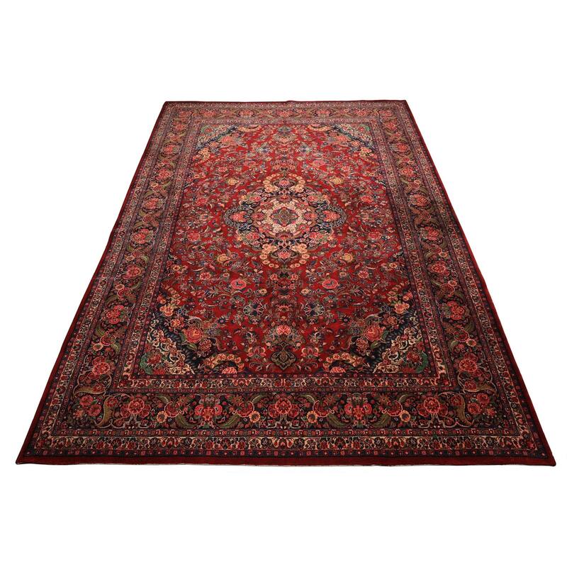 10'4''x15'5'' Hand Knotted Wool Red Taabriz Medallion Traditional Vintage Rug - 10' 4'' x 15' 5''