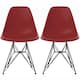 Set of 2 Mid-Century Modern Dining Side Chairs Armless Plastic Shell Seat with Black Metal Wire Eiffel Base, White - Red/Espresso
