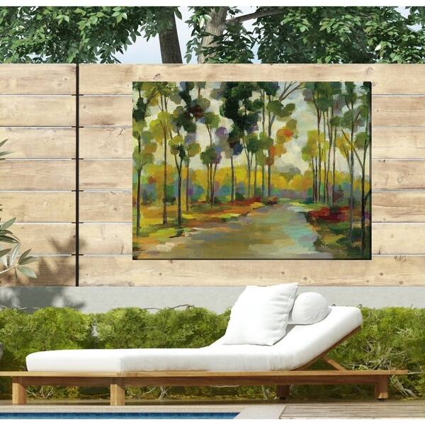 Shop Green And Yellow Distant Forest Outdoor Canvas Rectangular Wall Art Decor 40 X 30 Overstock 32298785