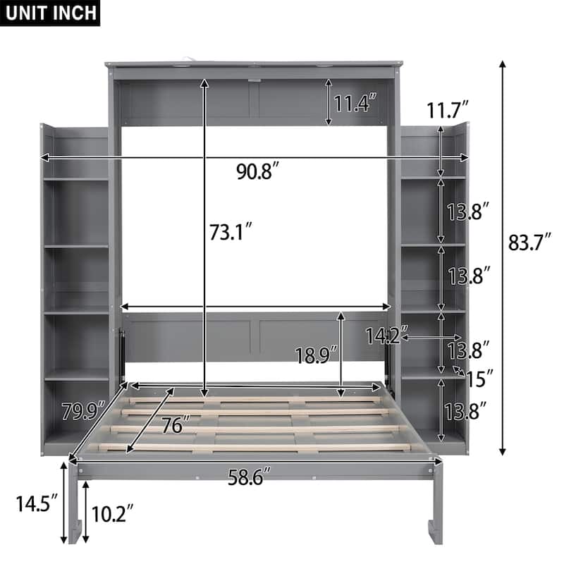 Merax Murphy Bed Wall Bed with Shelves and LED Lights
