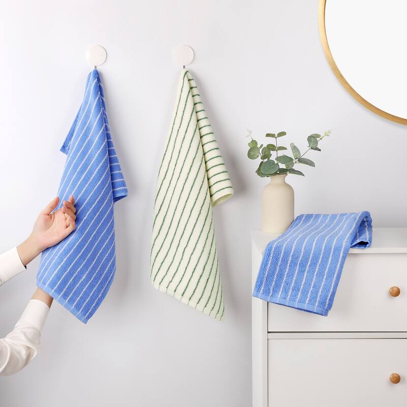 Classic Stripe Hand Towels, Cotton Soft Absorbent Durable Bath and Face Towel for Home Decor - Green - 2 Pack