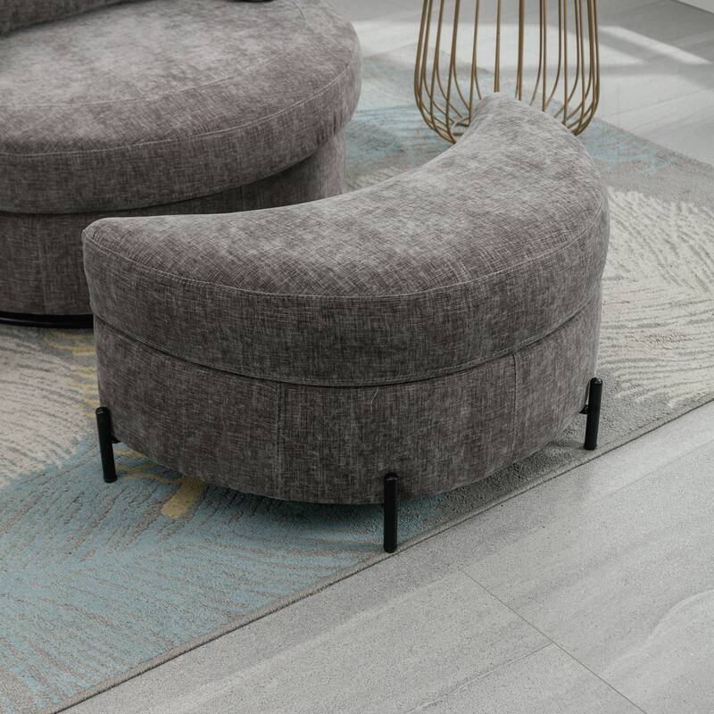 32.7" W Upholstered Half Crescent Moon Storage Ottoman