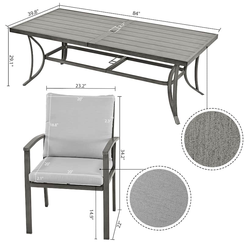 9-Piece Aluminum Patio Dining Set with 2 Swivel Dining Chairs and 6 Dining Chairs and Washable Cushions
