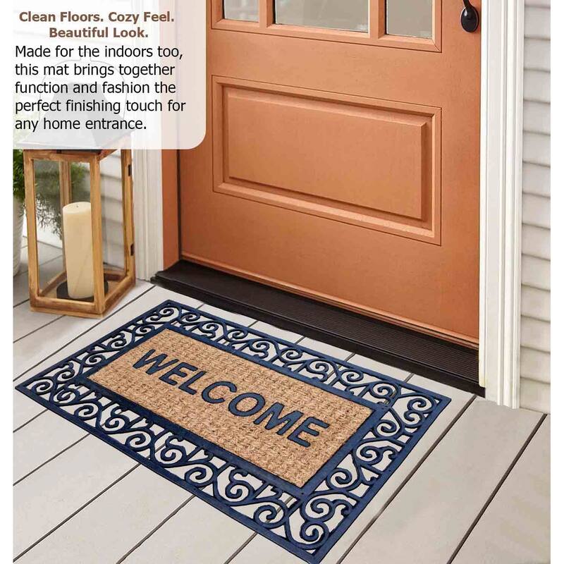 Gardenised Heavy Duty Coco Coir Doormat Non Slip PVC Baking Embossed Welcome Design Natural Coconut Fiber Floor Mat 18x30"