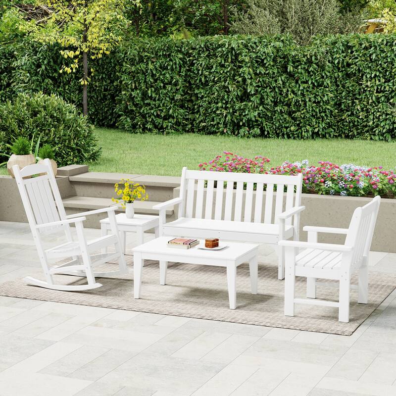 Laguna Outdoor Patio 5-Piece Porch Bench & Rocking Chair Conversation Set