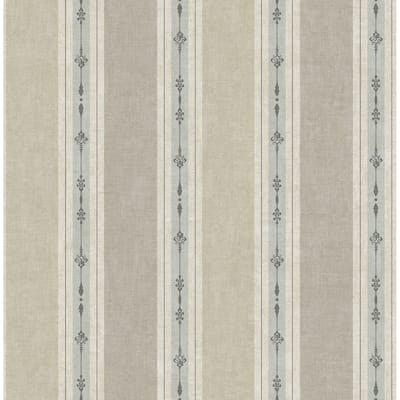 Seabrook Designs Ashlea Fleur De Lis Stripe Unpasted Wallpaper