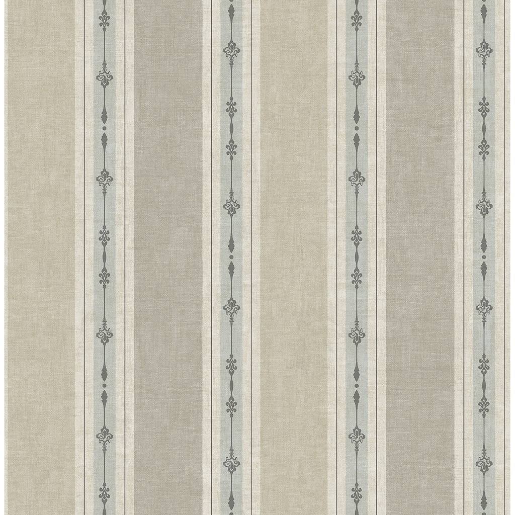 Seabrook Designs Ashlea Fleur De Lis Stripe Unpasted Wallpaper