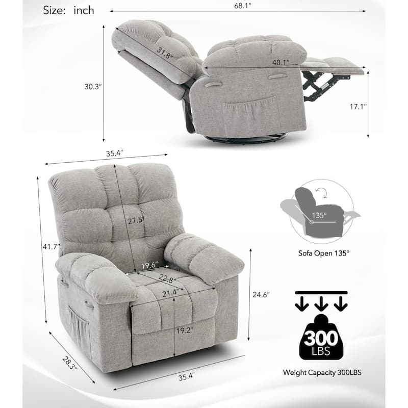 Upholstered 360° Swivel Recliner Rocker Chair for Room - 1PC