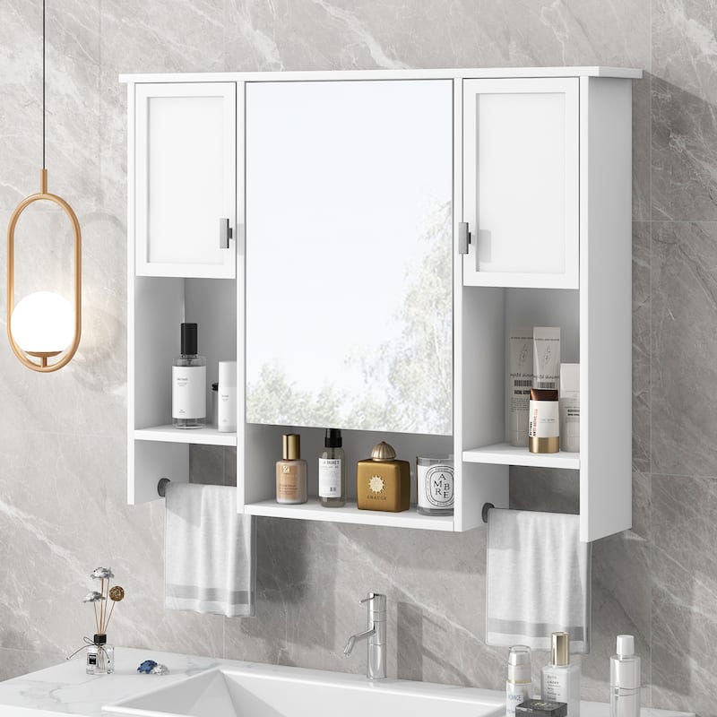 Roomfitters 35'' x 28'' Modern Wall Mounted Bathroom Storage Cabinet with Mirror, Bathroom Wall Cabinet with Medicine Storage