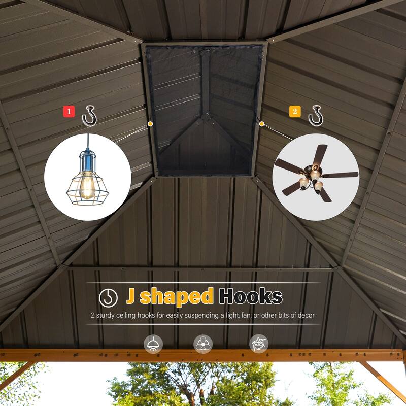EROMMY Hardtop Gazebo with Galvanized Steel Roof and Curtains, Outdoor Aluminum Pavilion for Patio, Backyard, Lawn
