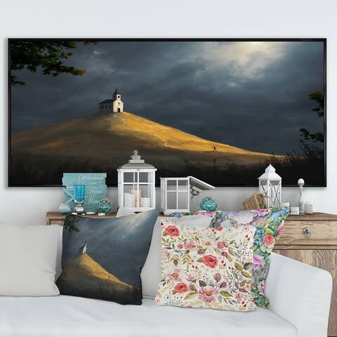 Designart "Small Church Rests Top Large" Landscapes Framed Canvas artwork