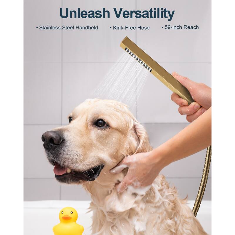 GRANDJOY Dual Shower Heads System with 3 Spray Modes 22"*15" Ceiling and 6" Wall Mount Body Jets Handheld Spray LED Music