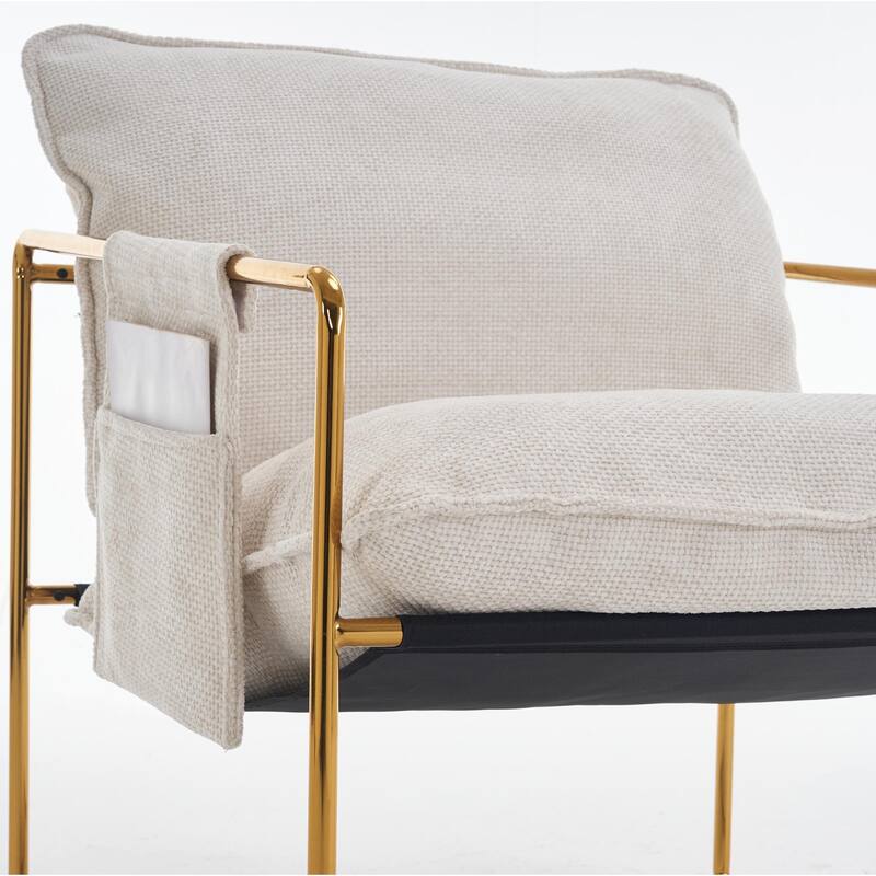 Upholstered Hanging Armchairs with Arm Pockets, Metal Frame,Set of 2
