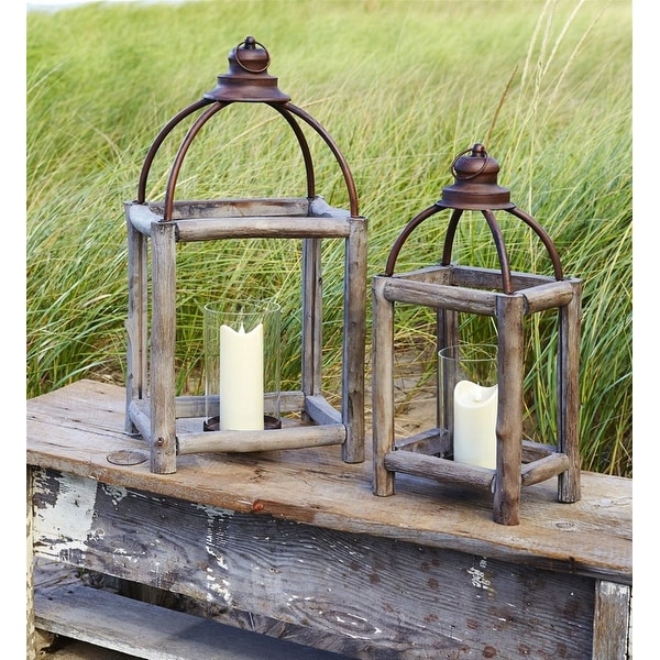 Set of 2 Rustic Open-Designed Candle Lanterns 26” - N/A