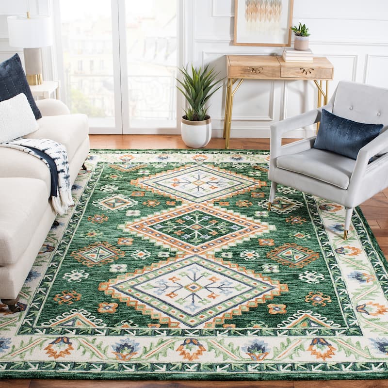 SAFAVIEH Handmade Aspen Olof Boho Tribal Wool Rug - 4' x 6' - Green/Ivory