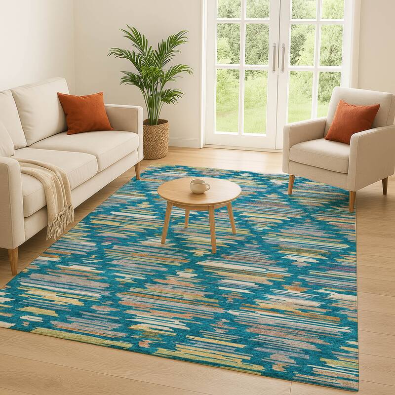 Machine Washable Indoor/ Outdoor Modern Trellis Chantille Rug
