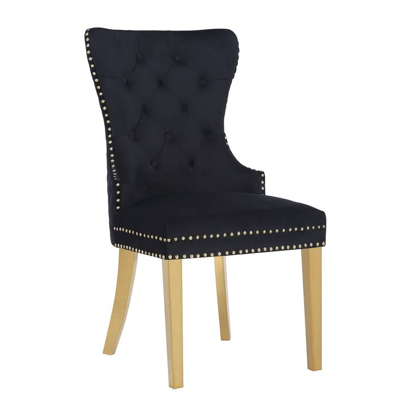 Modern Set of 2 Dining Chairs with Button Tufted Upholstered Back, Nailhead Trim, Stainless Steel Legs for Dining Room