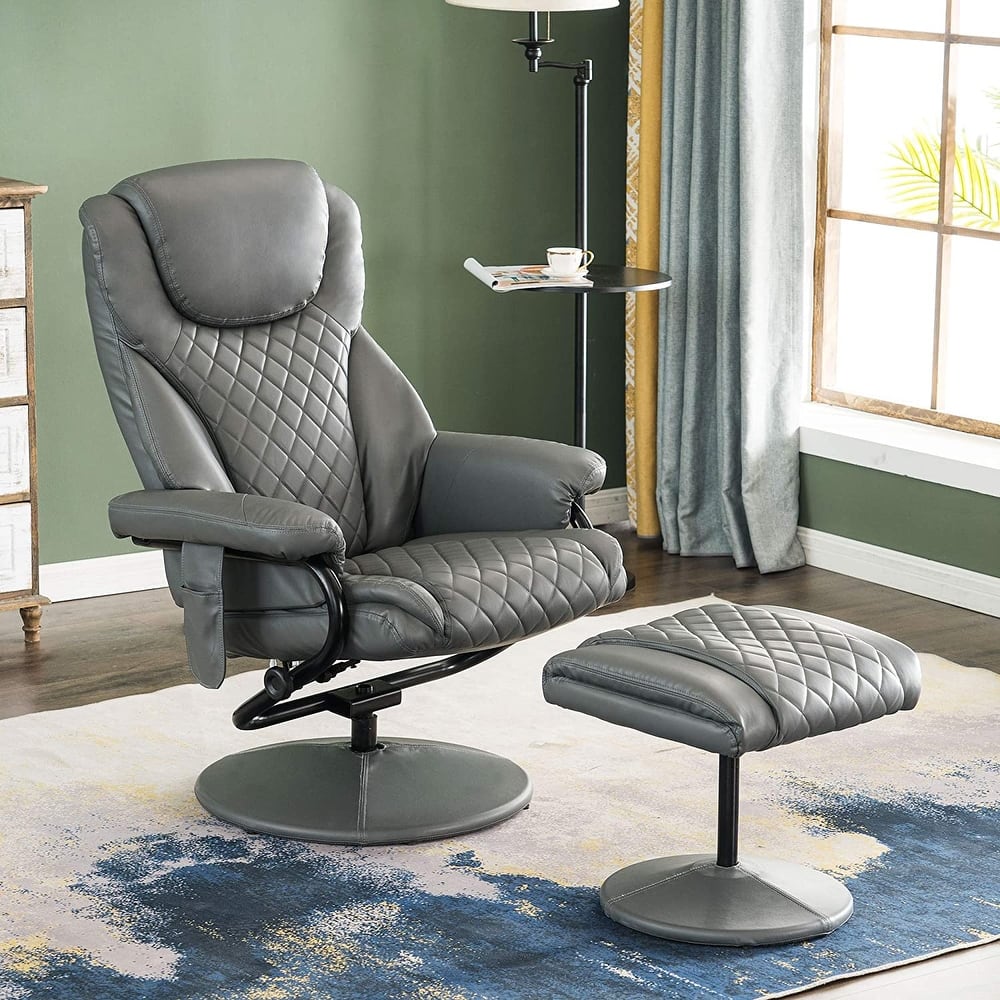 MCombo Faux Leather Swivel Massage Recliner with ottoman