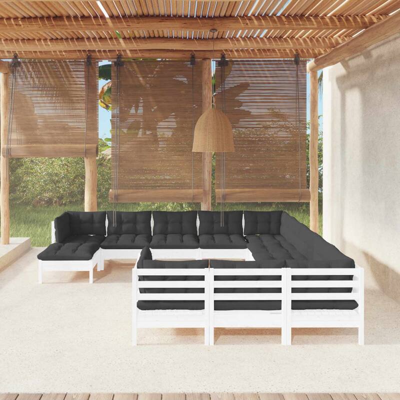 vidaXL Solid Pinewood Patio Lounge Set 12 Piece with Cushions Multi Colors