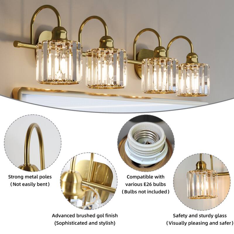 ExBrite Modern Rose Gold Dimmable Bathroom Crystal Vanity Lights