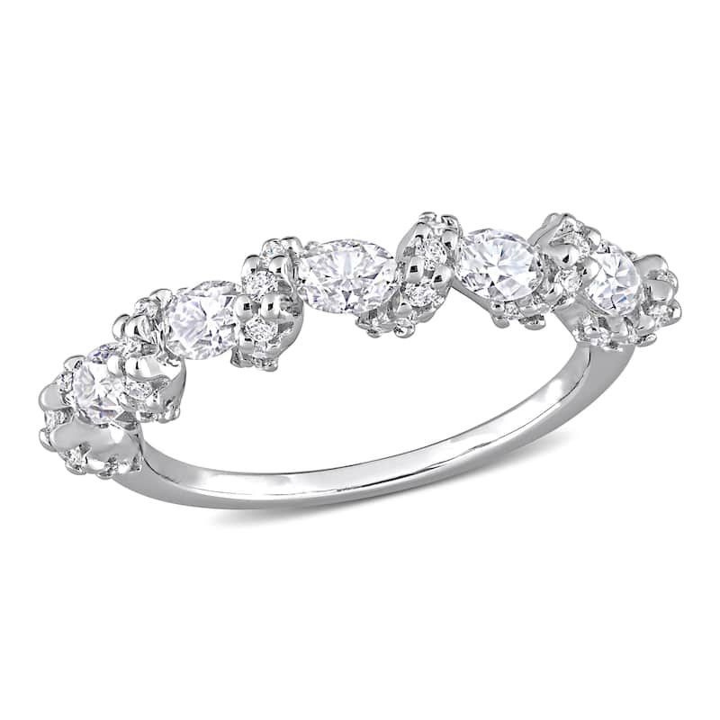 Miadora 1ct DEW Oval Moissanite Swirl Semi-Eternity Wedding Band Ring in Sterling Silver
