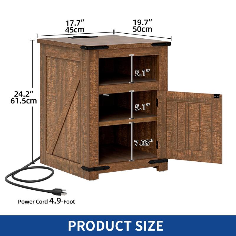 Moasis Farmhouse 3-tier Chairside End Side Table with LED and Charging Station USB Ports
