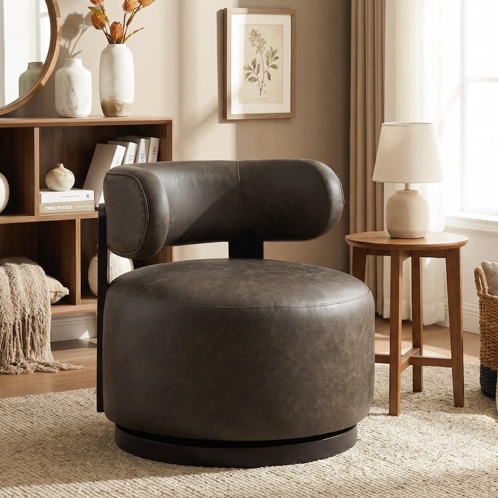 Christopher Knight Home -Modern PU Upholstered Swivel Club Chair with Wooden Base