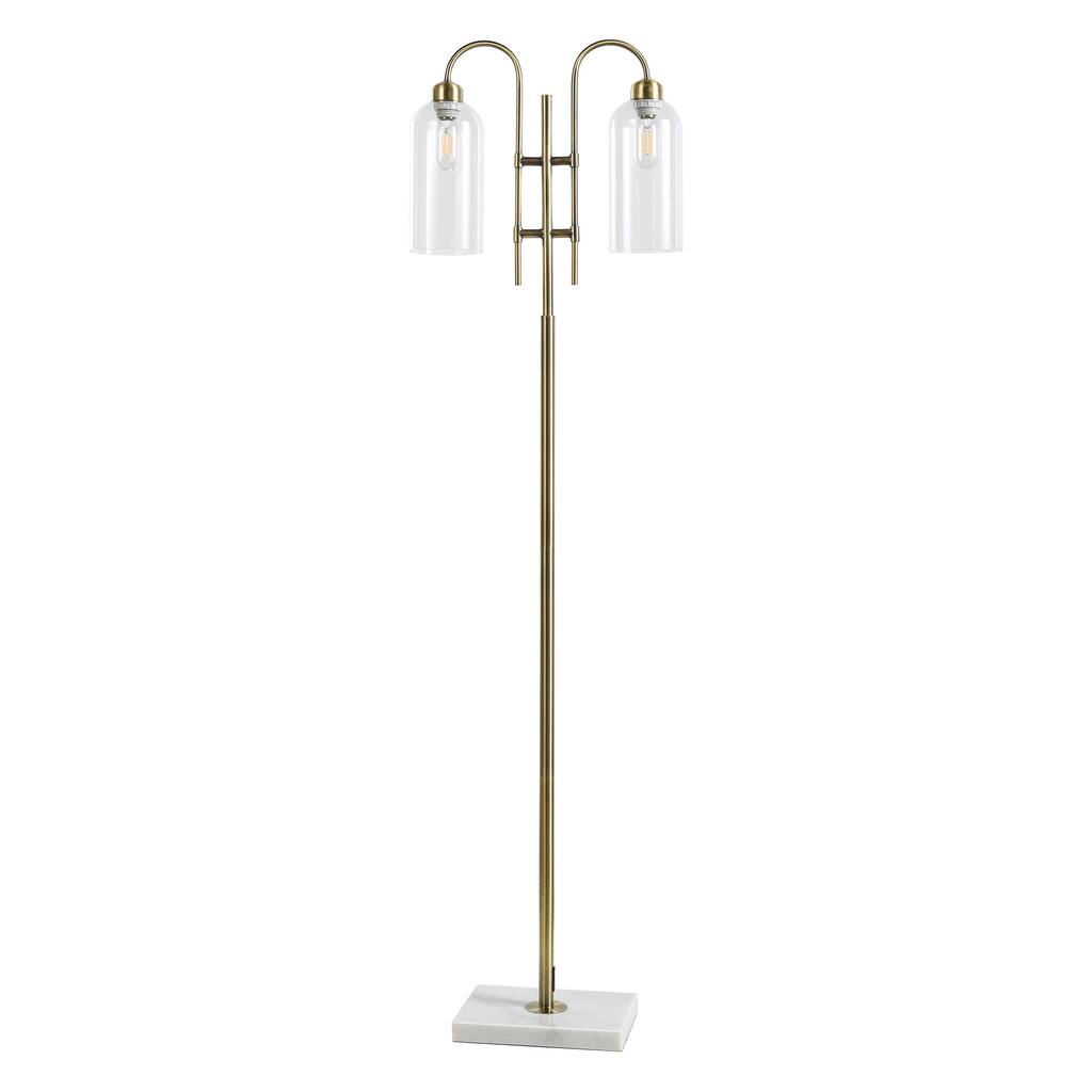 Oro Gold Floor Lamp - Brushed Gold Curved Design and Marbled Base - Clear Shade