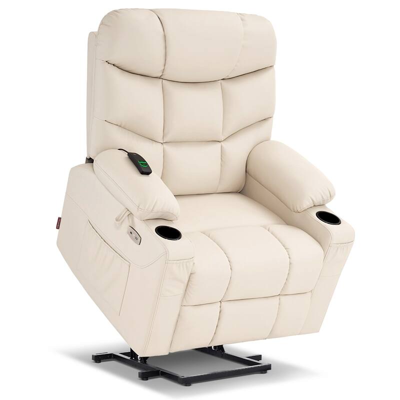 MCombo Electric Power Lift Recliner Chair Sofa for Elderly, 2 Side Pockets and Cup Holders, Faux Leather 7288