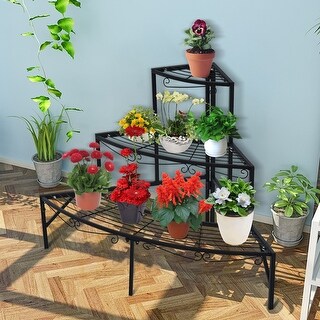 フラワー・ガーデニング Konect FANG Black. (Msize) Fan-shaped Plant Stand Rack 3 Tier Indoor&Outdoor Multiple Flower