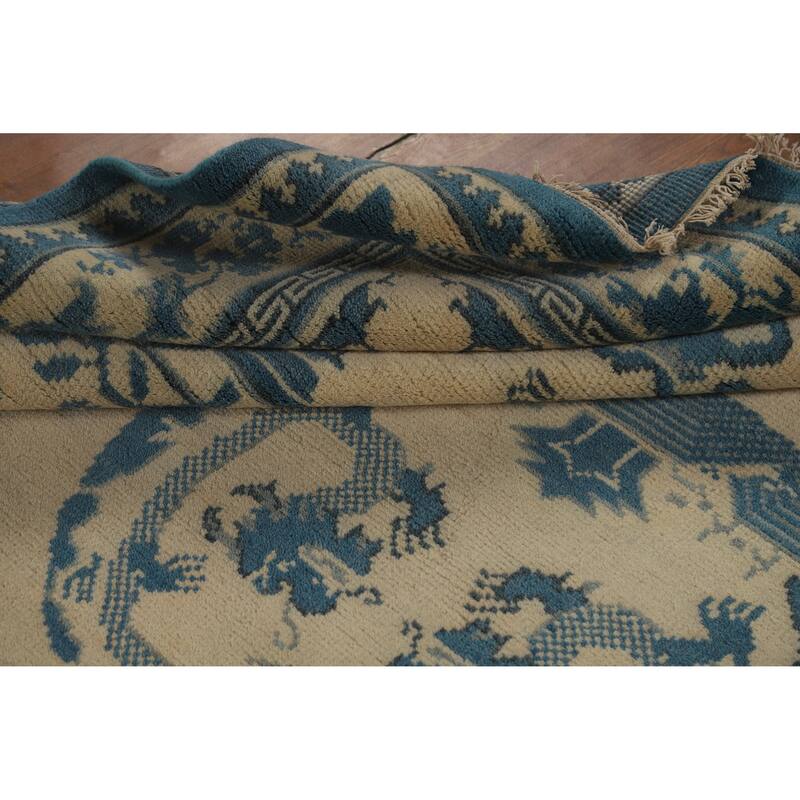 Hand Knotted Oriental 100% Wool Carpet Traditional Geometric Beige & Ivories Art Deco Area Rug - 7' 11'' X 8' 1''