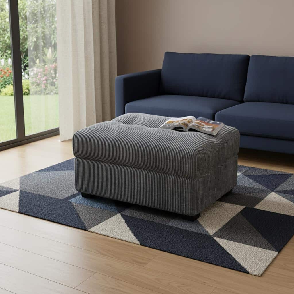 HomeRoots 37" Gray and Black Corduroy Tufted Ottoman