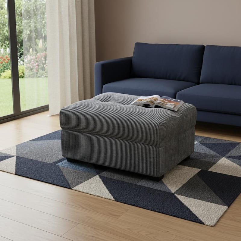 HomeRoots 37" Gray and Black Corduroy Tufted Ottoman - Gray - 37.20 in. x 19.69 in. x 23.62 in.