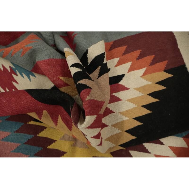 Hand Woven Oriental 100% Wool Carpet Southwestern Tribal Multi-Colored Kilim Area Rug - 11' 8'' X 5' 0''