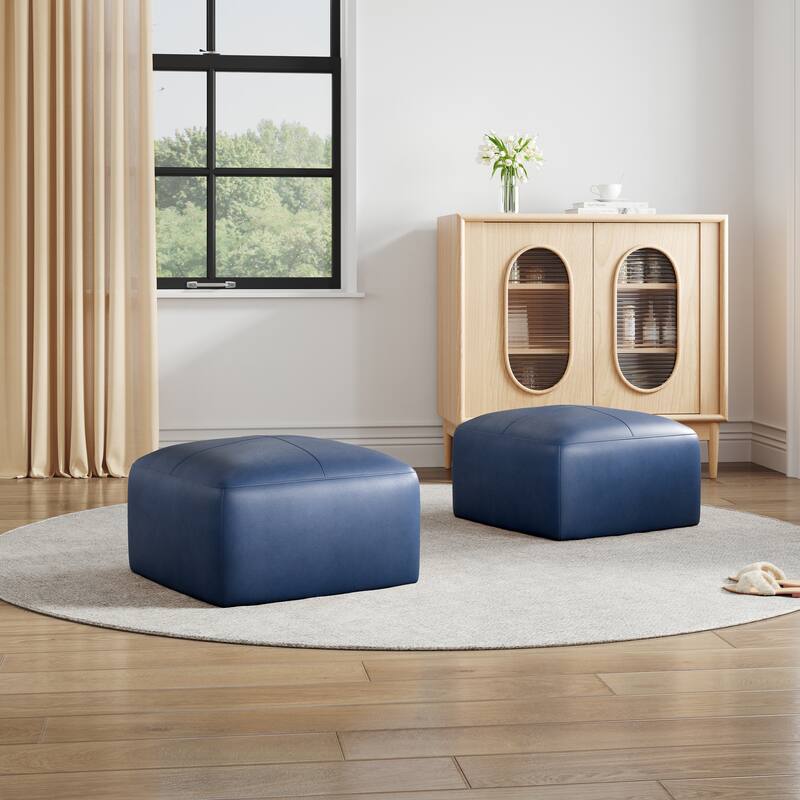 UIXE Genuine Leather Ottoman, Upholstered Ottoman for Living Room