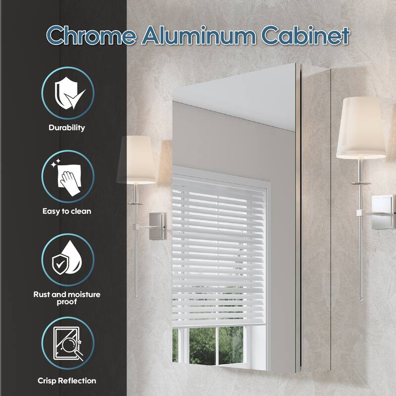 Recessed or Surface Wall Mount Bathroom Medicine Cabinet With Adjustable Glass Shelves