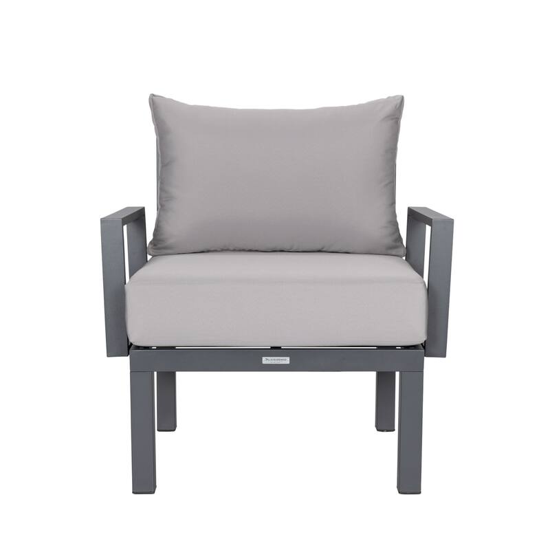 Chelsea 7-Piece Outdoor Patio Sectional Set with Firepit Table in Black Aluminum for Backyard Garden and Patio Deck