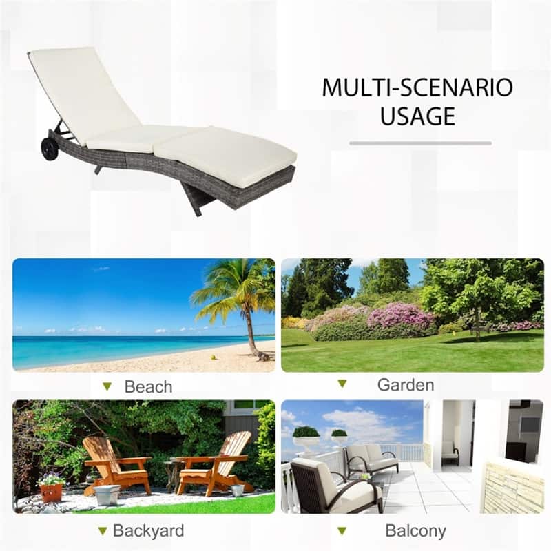5-Position Hand-Woven PE Rattan Reclining Lounger Chair with Cushioned Seat and Steel Frame - 81.5" W x 27.5" D x 27.5" H